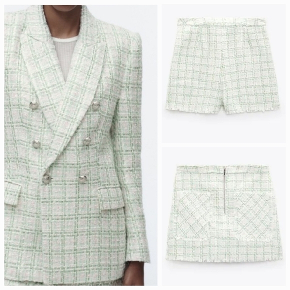 ZARA Set Double Breasted Textured Weave Tweed Jacket and Skort - Picture 13 of 15